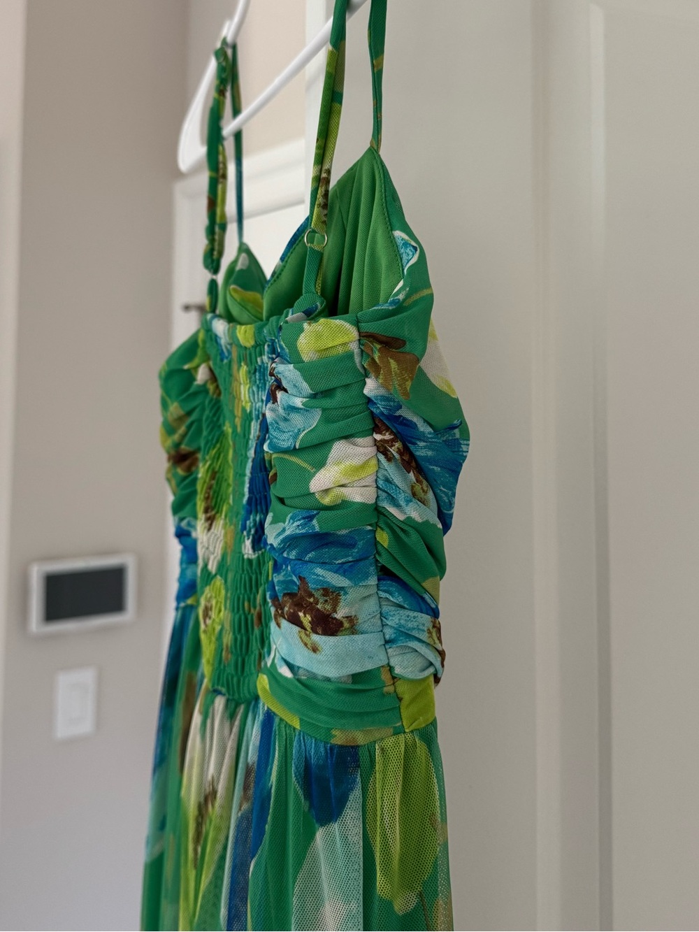 Aqua Floral Mesh Maxi Dress - size small from Bloomongdales - Picture 8 of 10